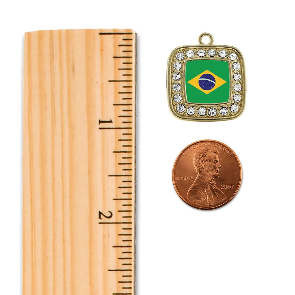 Gold Brazilian Flag Square Charm Braided Bracelet