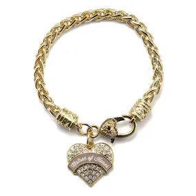 Gold Brown and White Matron of Honor Pave Heart Charm Braided Bracelet