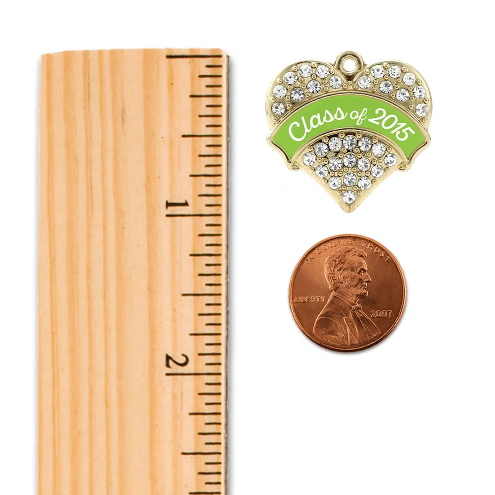 Gold Class of 2015 - Lime Green Pave Heart Charm Toggle Bracelet
