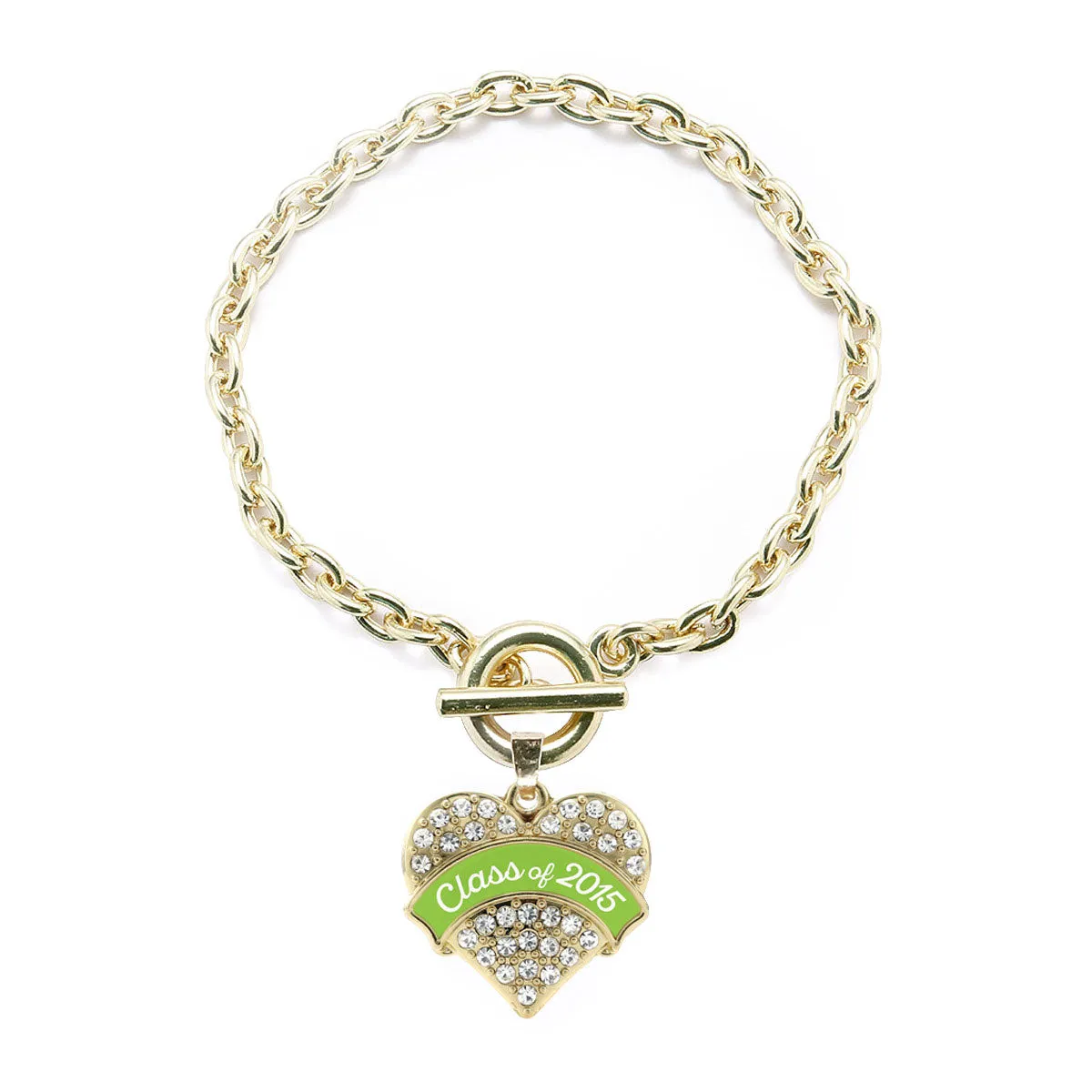 Gold Class of 2015 - Lime Green Pave Heart Charm Toggle Bracelet