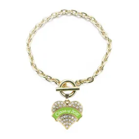 Gold Class of 2015 - Lime Green Pave Heart Charm Toggle Bracelet