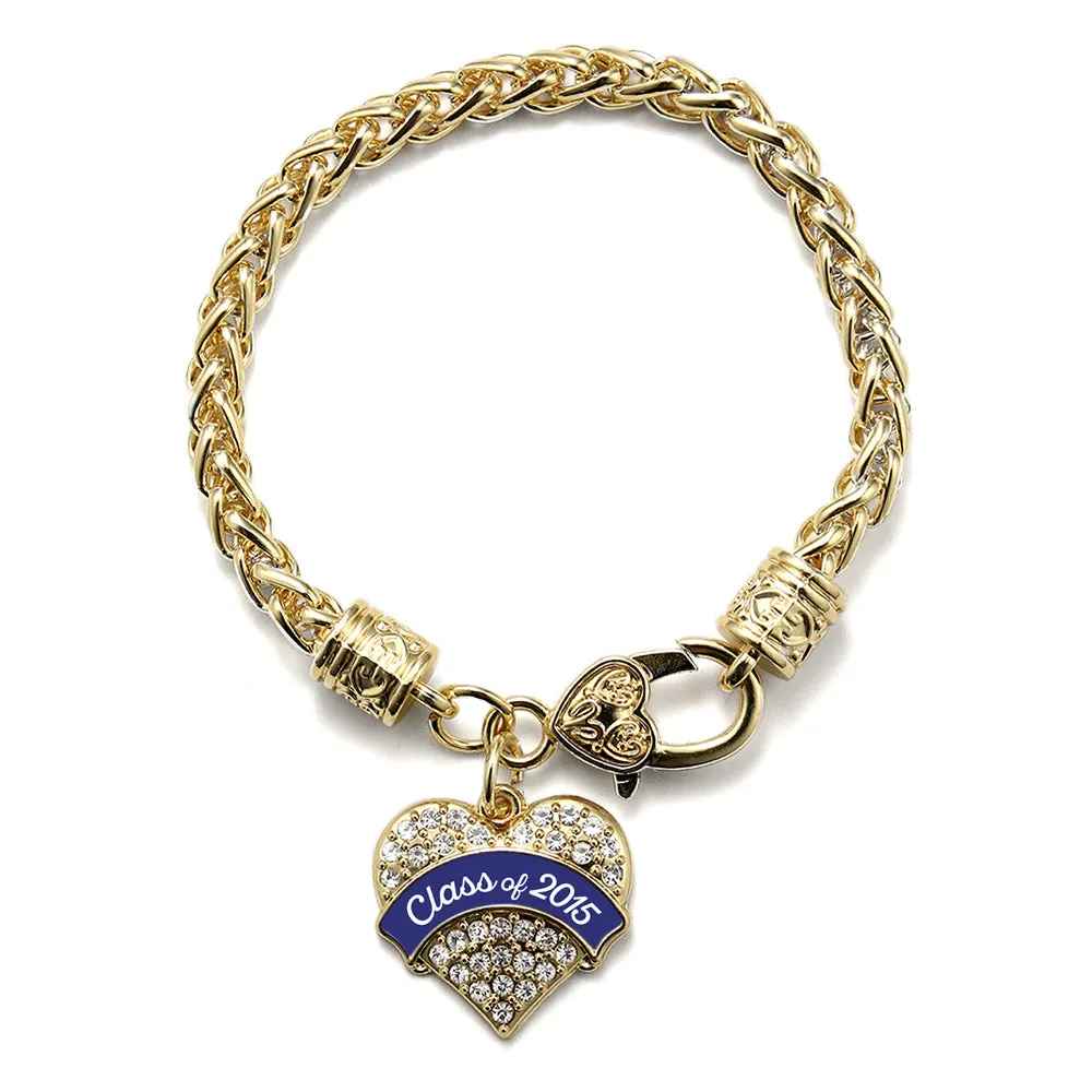 Gold Class of 2015 - Navy Pave Heart Charm Braided Bracelet