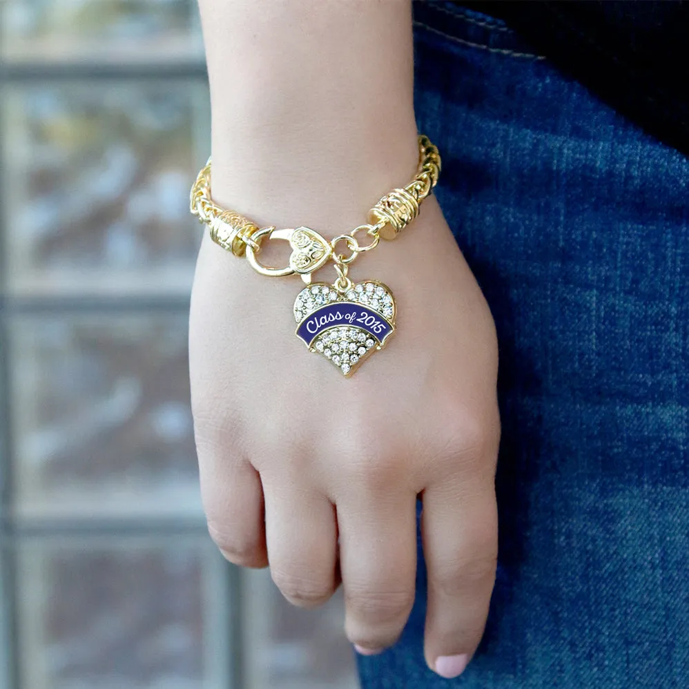 Gold Class of 2015 - Navy Pave Heart Charm Braided Bracelet
