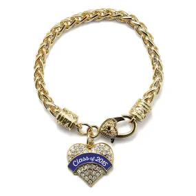 Gold Class of 2015 - Navy Pave Heart Charm Braided Bracelet