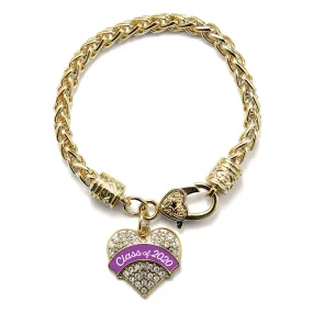 Gold Class of 2020 - Purple Pave Heart Charm Braided Bracelet