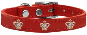 Gold Crown Widget Genuine Leather Dog Collar Red 14