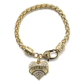 Gold Cuba Pave Heart Charm Braided Bracelet