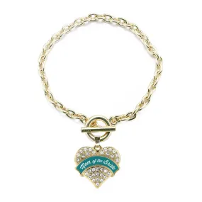 Gold Dark Teal Mom of Bride Pave Heart Charm Toggle Bracelet