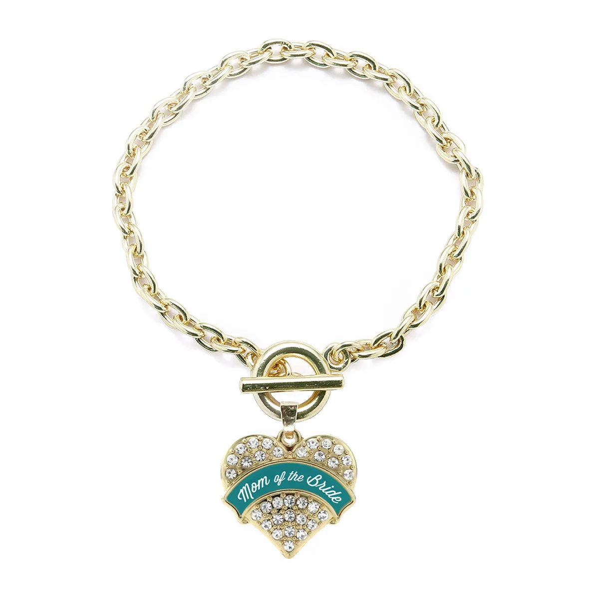 Gold Dark Teal Mom of Bride Pave Heart Charm Toggle Bracelet