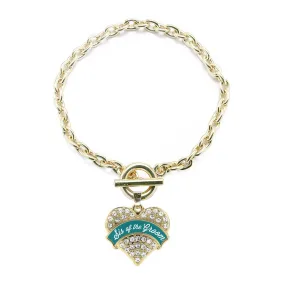 Gold Dark Teal Sis of Groom Pave Heart Charm Toggle Bracelet