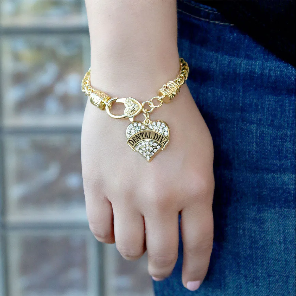 Gold Dental Diva Pave Heart Charm Braided Bracelet