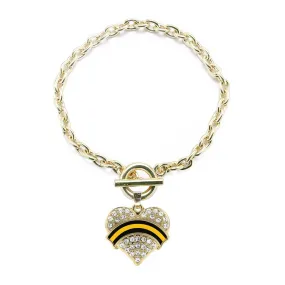 Gold Dispatcher Support Pave Heart Charm Toggle Bracelet