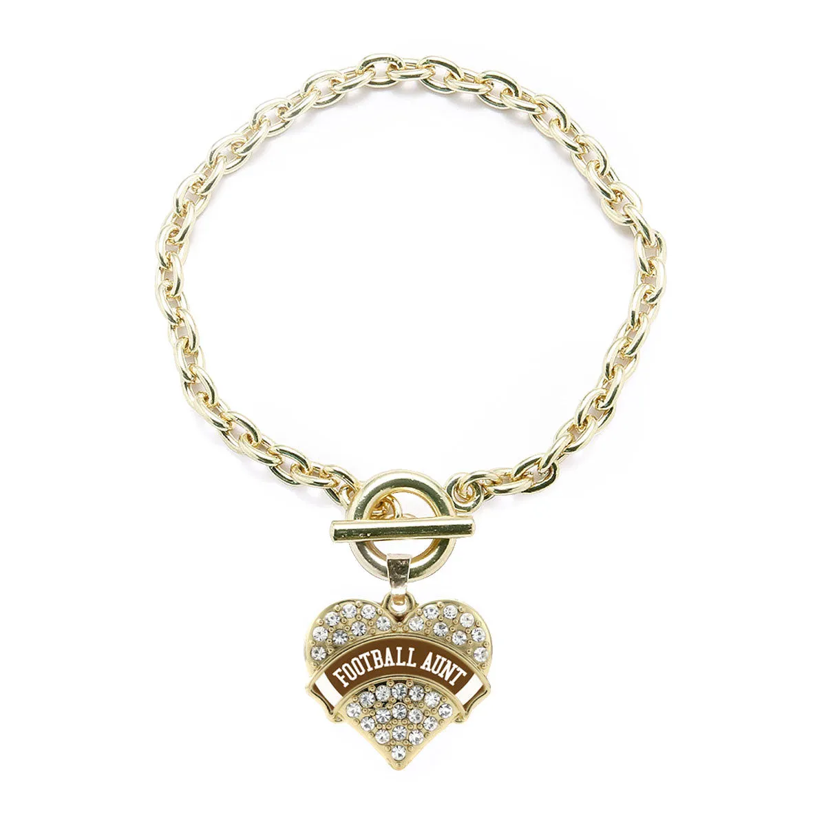 Gold Football Aunt Design Pave Heart Charm Toggle Bracelet