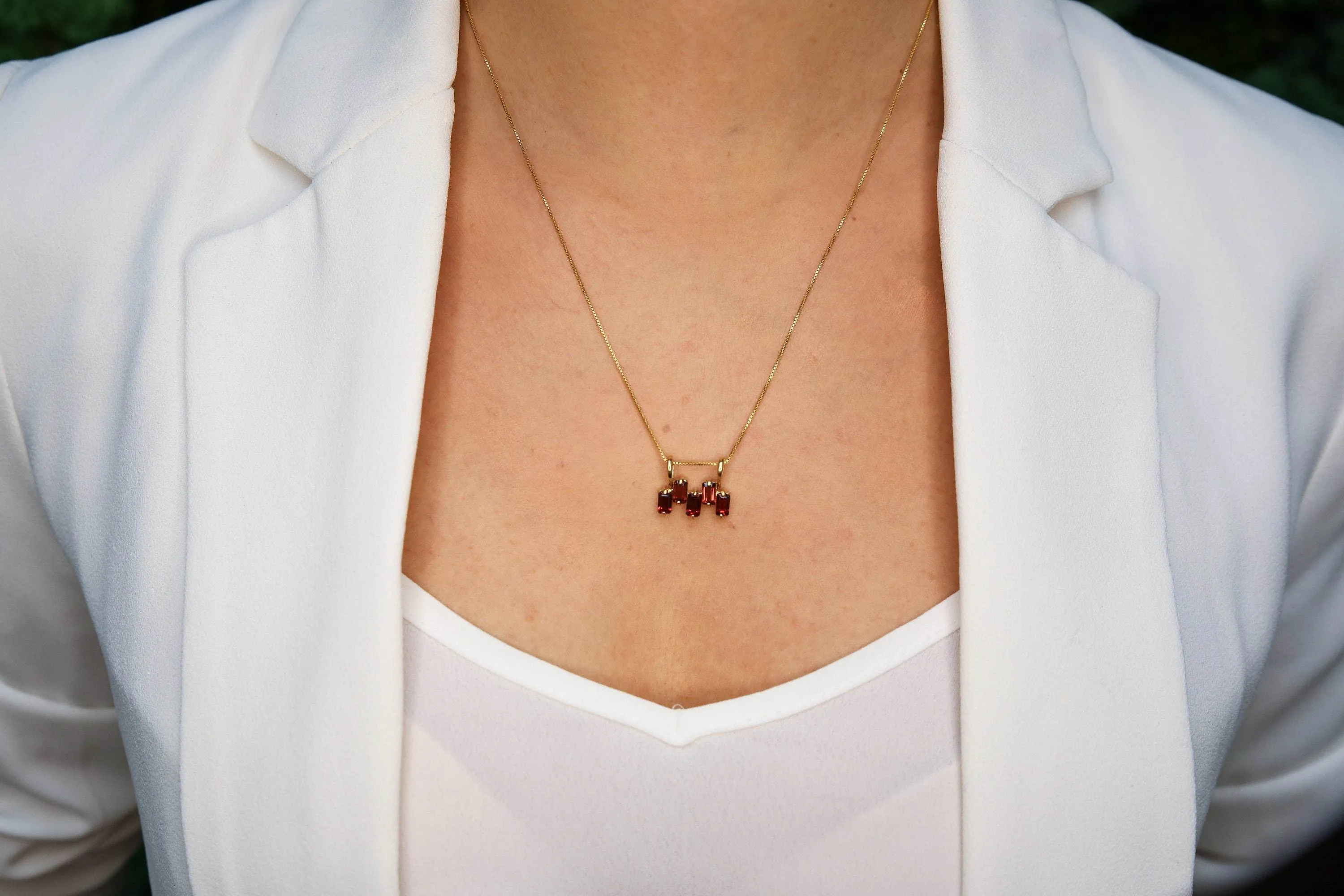 Gold Garnet Pendant - Natural Garnet Necklace, Baguette Garnet Necklace