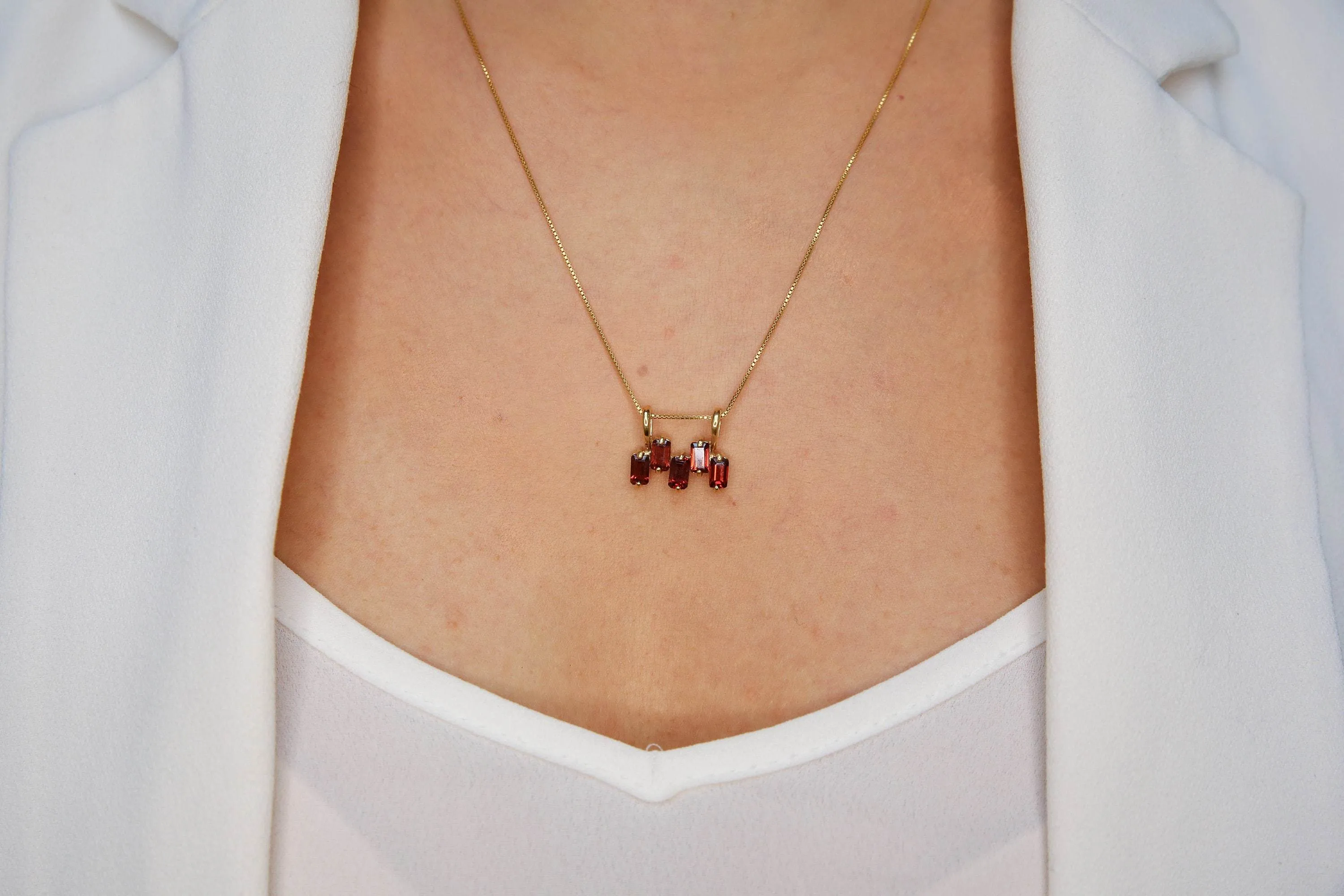 Gold Garnet Pendant - Natural Garnet Necklace, Baguette Garnet Necklace