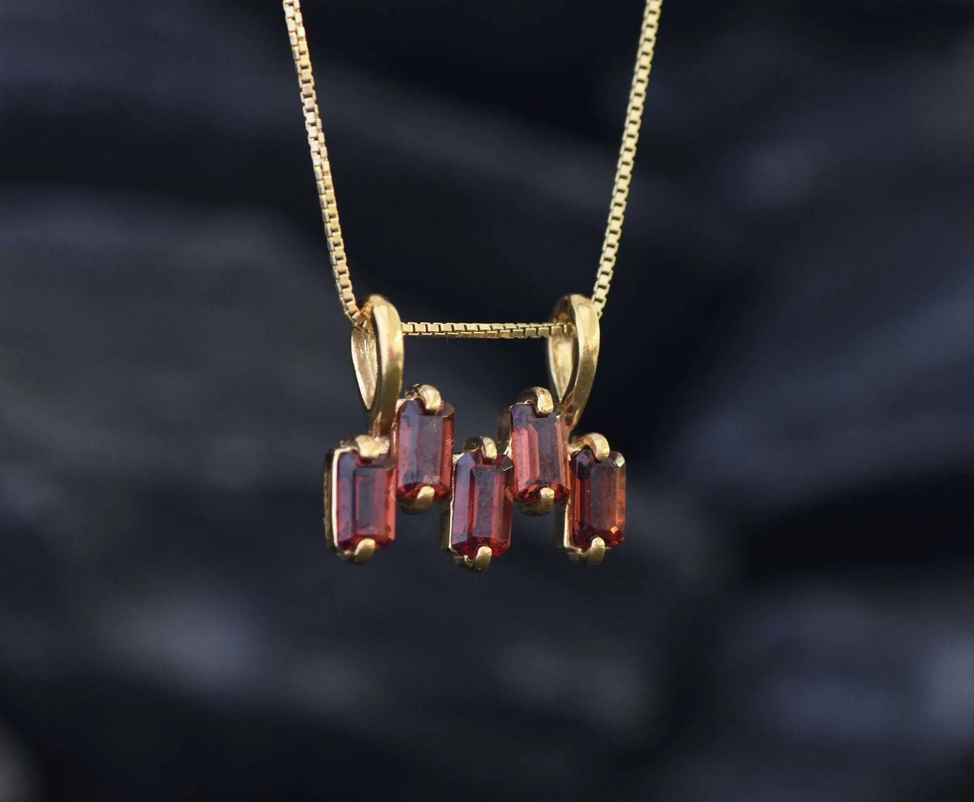 Gold Garnet Pendant - Natural Garnet Necklace, Baguette Garnet Necklace