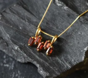 Gold Garnet Pendant - Natural Garnet Necklace, Baguette Garnet Necklace