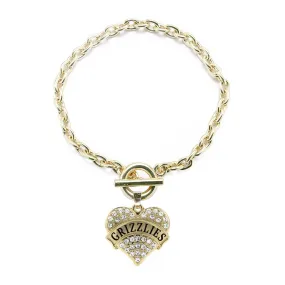 Gold Grizzles Pave Heart Charm Toggle Bracelet