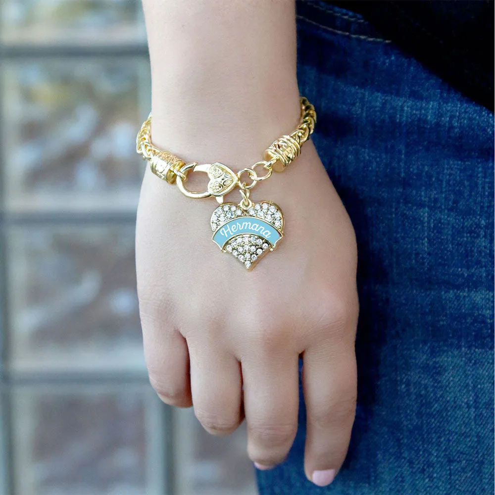 Gold Hermana - Light Blue Pave Heart Charm Braided Bracelet