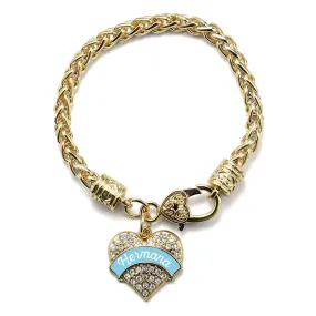 Gold Hermana - Light Blue Pave Heart Charm Braided Bracelet