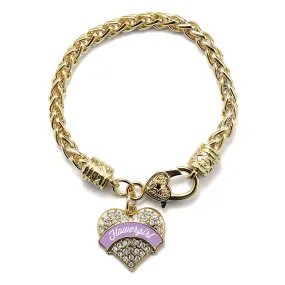 Gold Lavender Flower Girl Pave Heart Charm Braided Bracelet