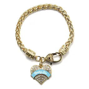 Gold Light Blue Baby Sister Pave Heart Charm Braided Bracelet