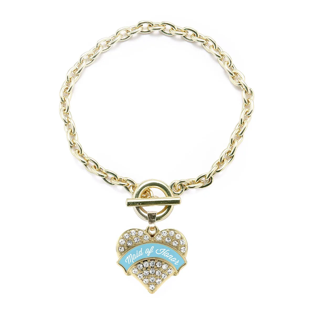 Gold Light Blue Maid of Honor Pave Heart Charm Toggle Bracelet