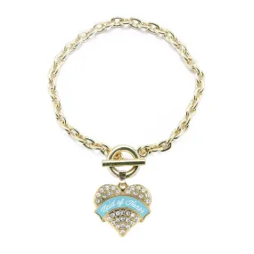 Gold Light Blue Maid of Honor Pave Heart Charm Toggle Bracelet