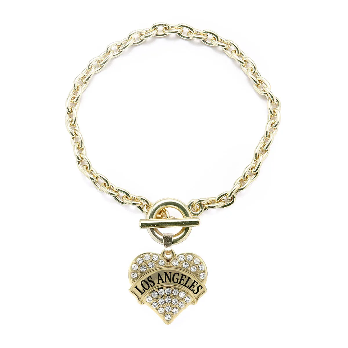 Gold Los Angeles Pave Heart Charm Toggle Bracelet