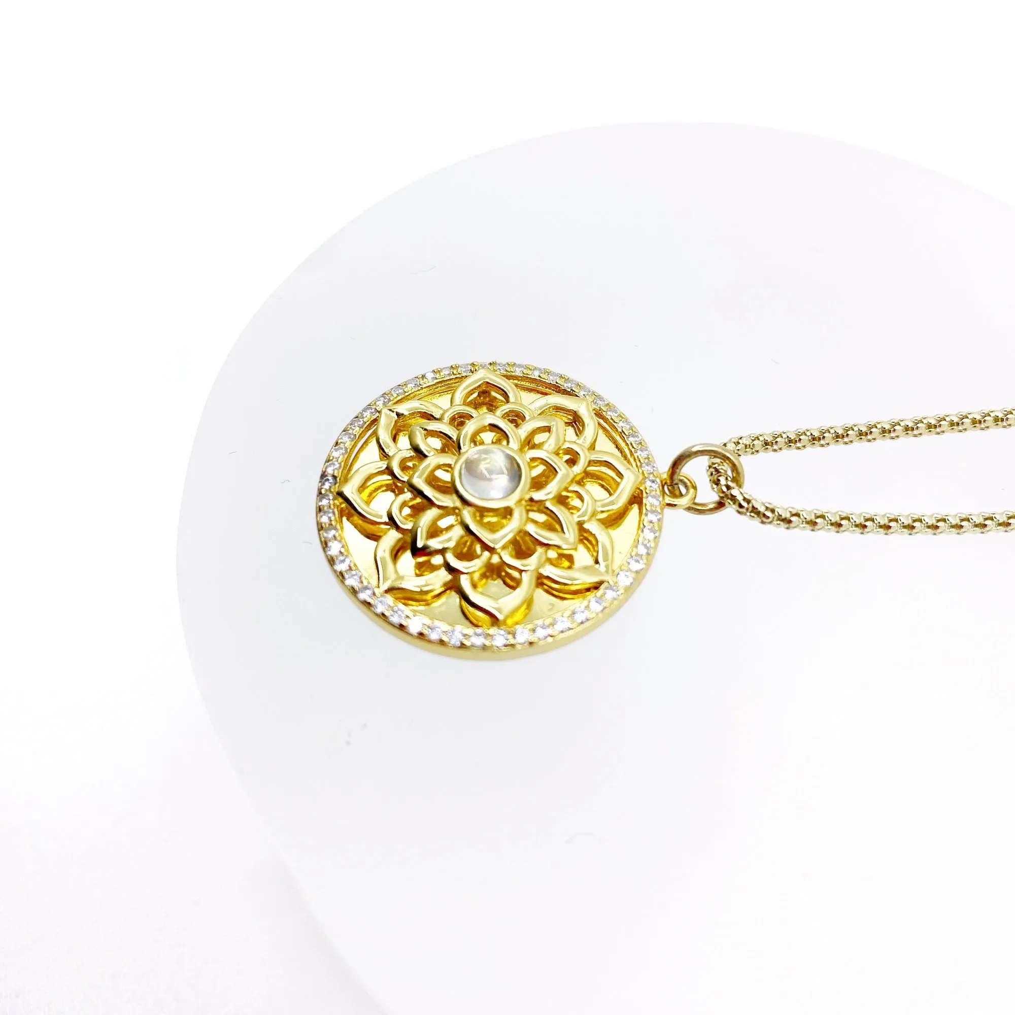 Gold Lotus Pendant Necklace in Sterling Silver