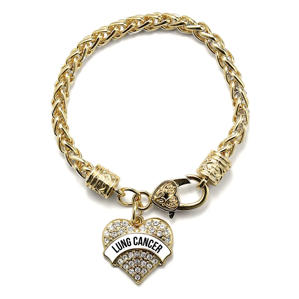 Gold Lung Cancer Awareness Pave Heart Charm Braided Bracelet