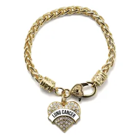 Gold Lung Cancer Awareness Pave Heart Charm Braided Bracelet