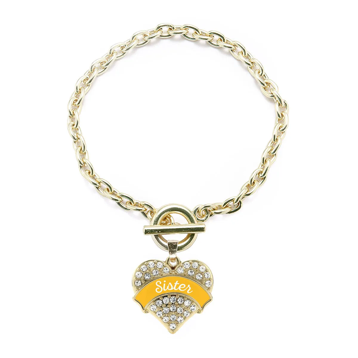 Gold Marigold Sister Pave Heart Charm Toggle Bracelet