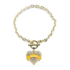 Gold Marigold Sister Pave Heart Charm Toggle Bracelet