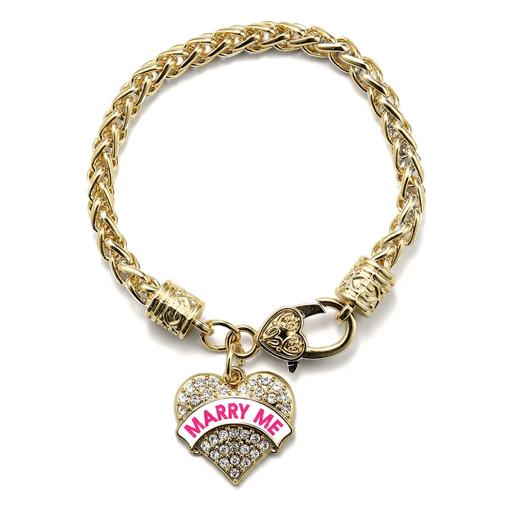 Gold Marry Me White Candy Pave Heart Charm Braided Bracelet