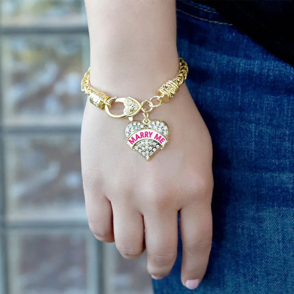 Gold Marry Me White Candy Pave Heart Charm Braided Bracelet