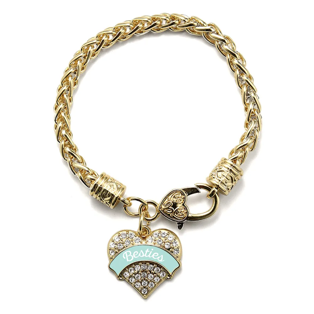 Gold Mint Besties Pave Heart Charm Braided Bracelet