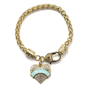 Gold Mint Besties Pave Heart Charm Braided Bracelet