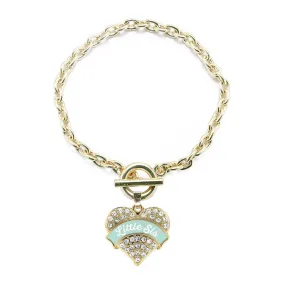 Gold Mint Little Sister Pave Heart Charm Toggle Bracelet