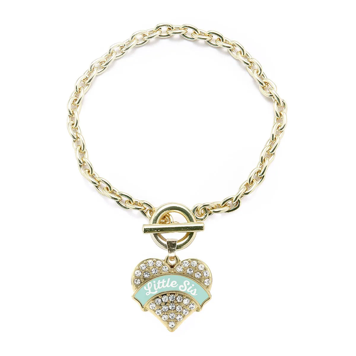 Gold Mint Little Sister Pave Heart Charm Toggle Bracelet