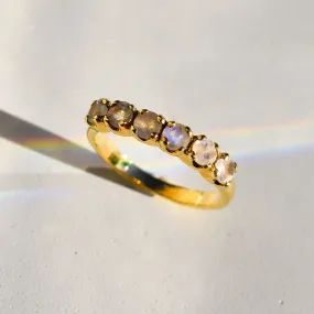 Gold Moonstone Band - Natural Moonstone Ring, Half Eternity Rainbow Moonstone Ring