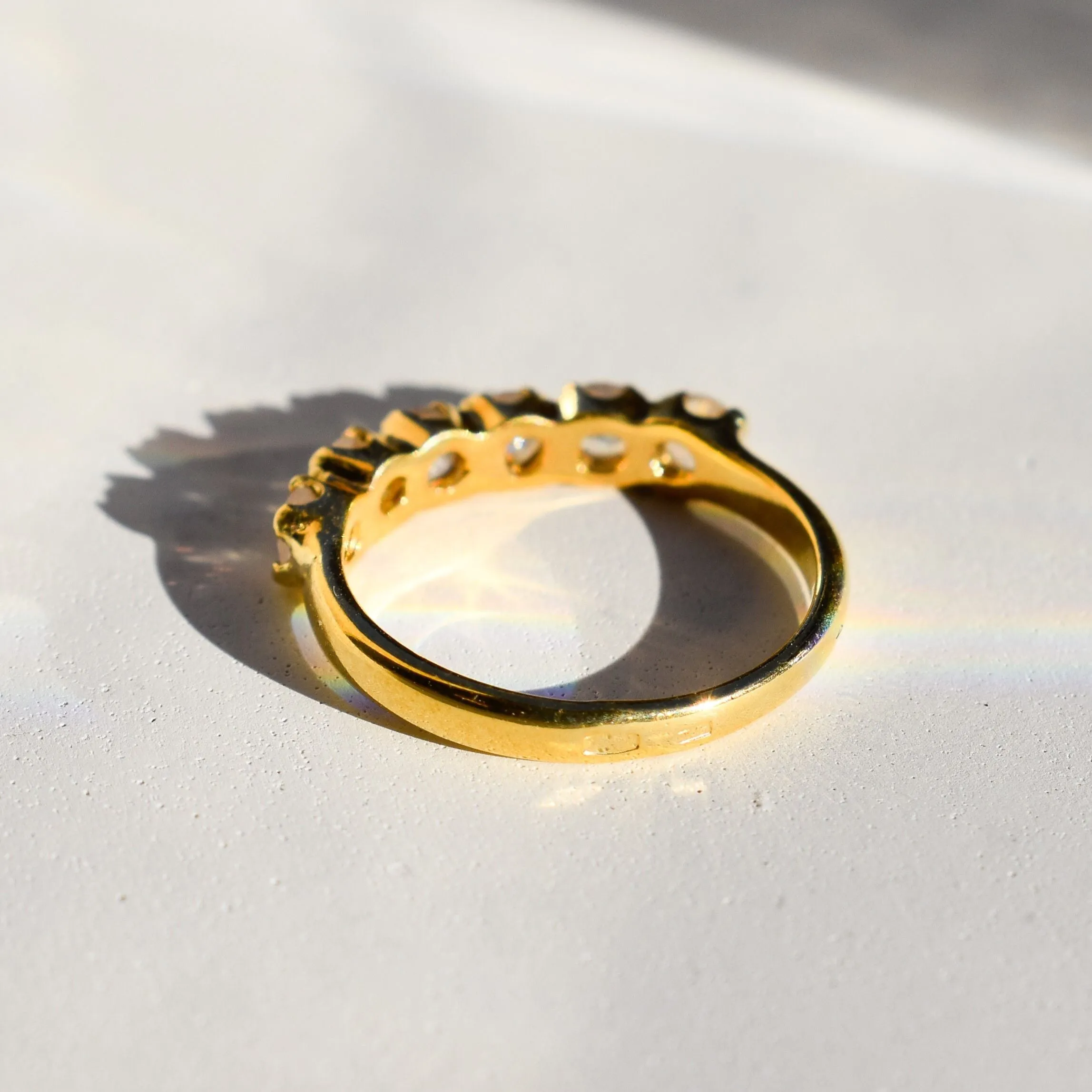 Gold Moonstone Band - Natural Moonstone Ring, Half Eternity Rainbow Moonstone Ring