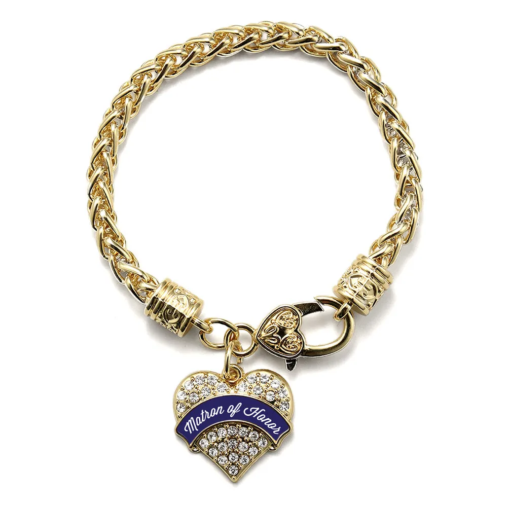 Gold Navy Blue Matron of Honor Pave Heart Charm Braided Bracelet