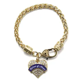Gold Navy Blue Matron of Honor Pave Heart Charm Braided Bracelet