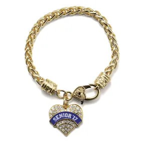 Gold Navy Blue Senior 2017 Pave Heart Charm Braided Bracelet