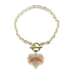 Gold North Carolina Pave Heart Charm Toggle Bracelet