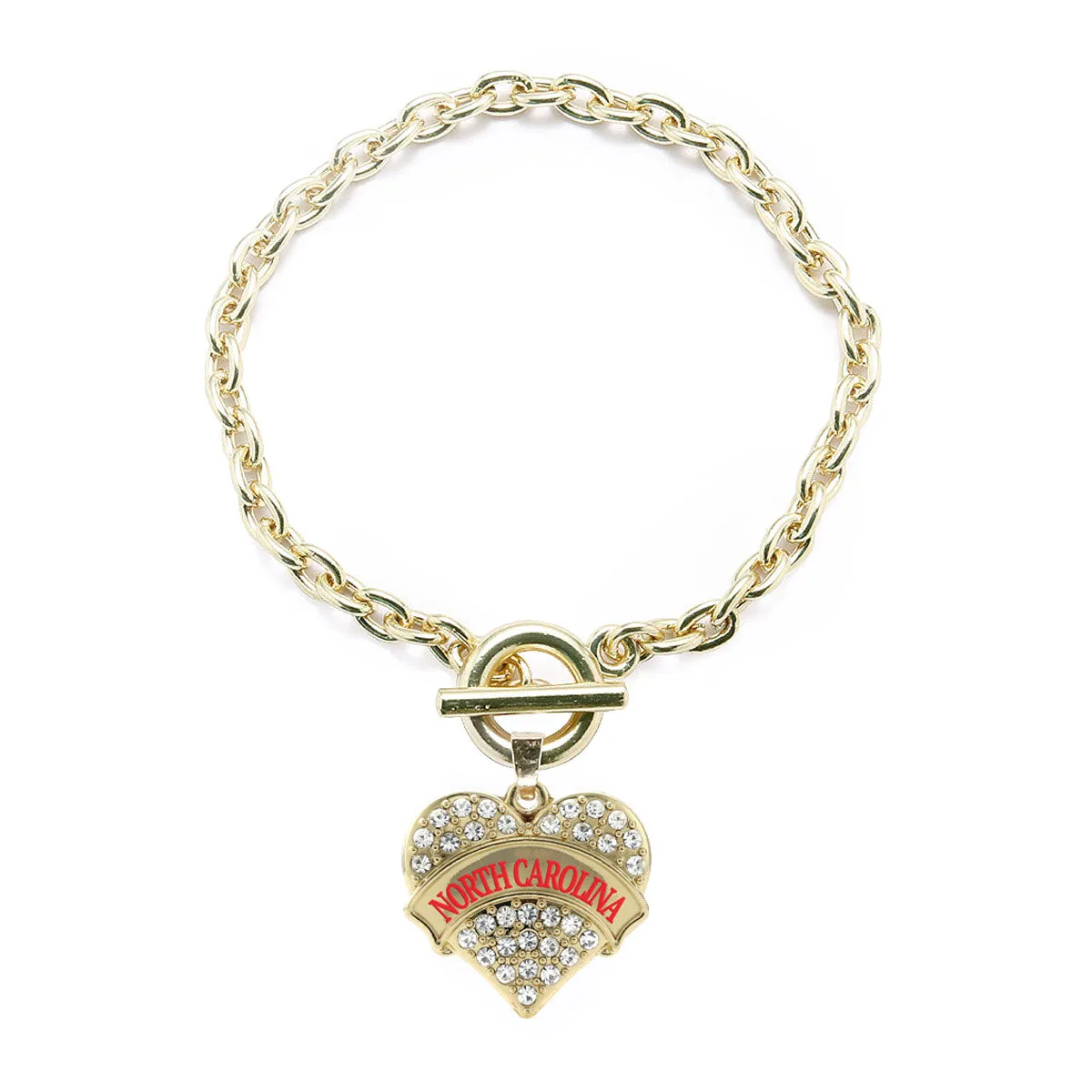 Gold North Carolina Pave Heart Charm Toggle Bracelet