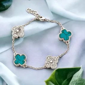 Gold or Silver Clover Bracelet with Pave CZ