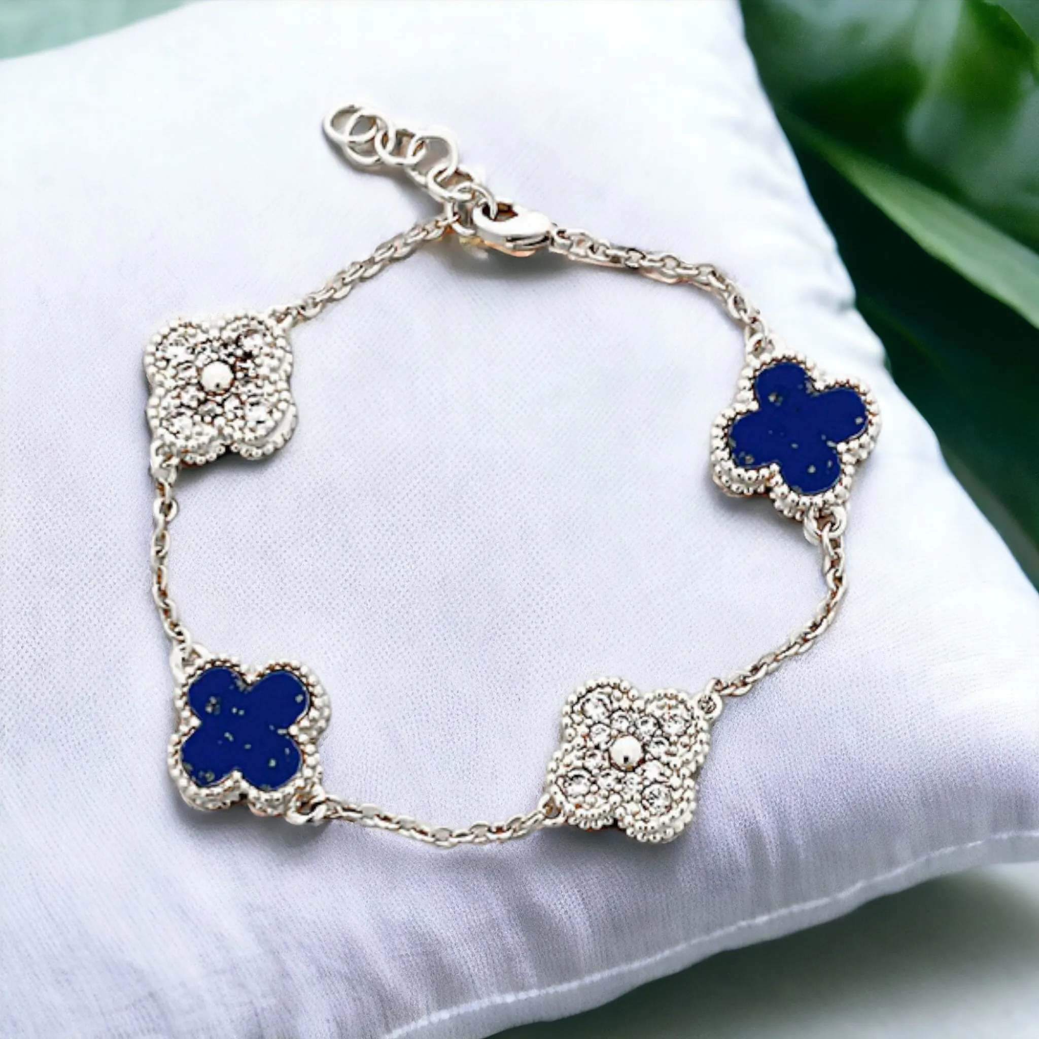 Gold or Silver Clover Bracelet with Pave CZ