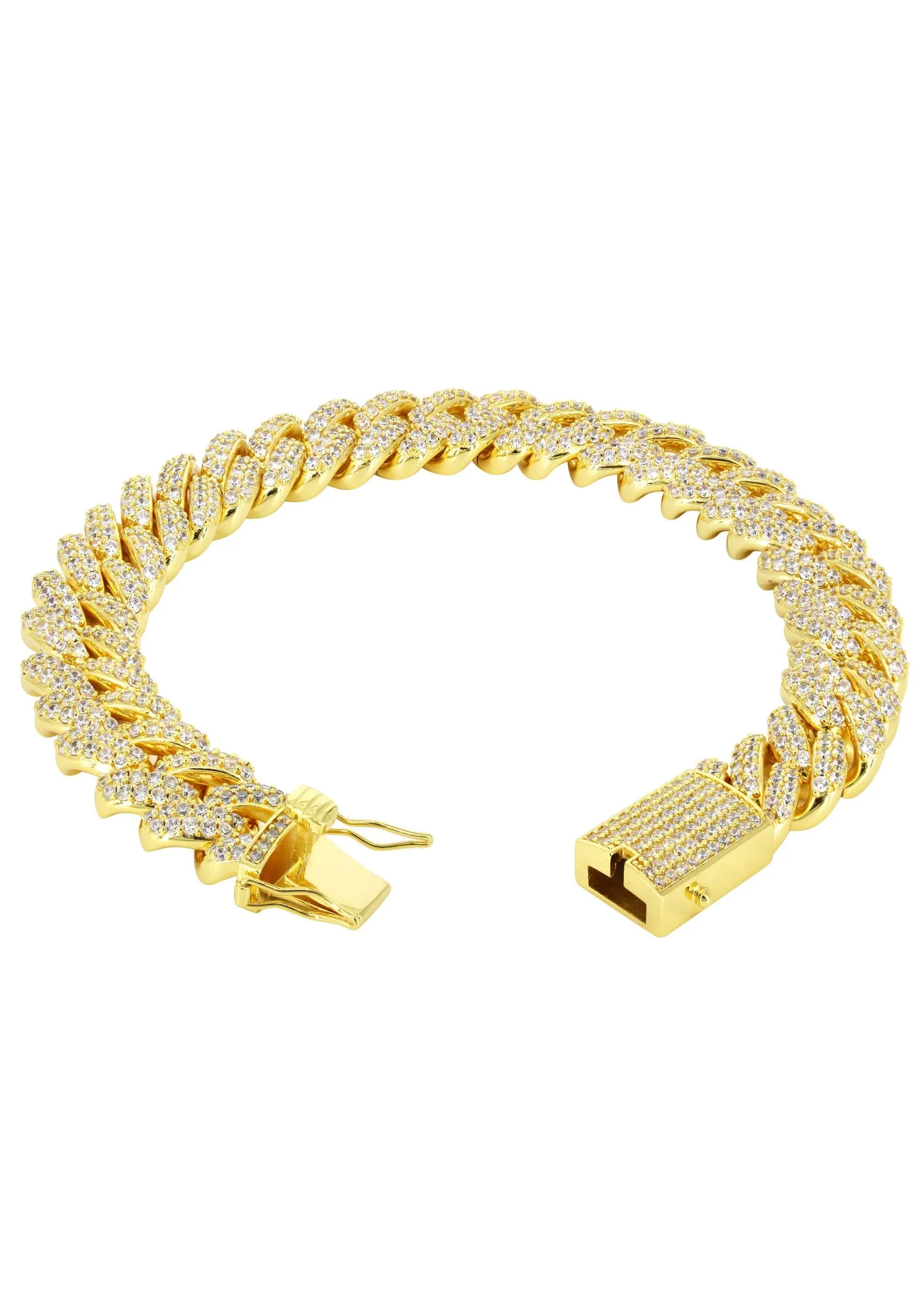 Gold Plated Mens Iced Out Miami Cuban Link Bracelet